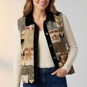 Patchwork Vest with Animal Print Stonebridge vintage 2X button front safari.
